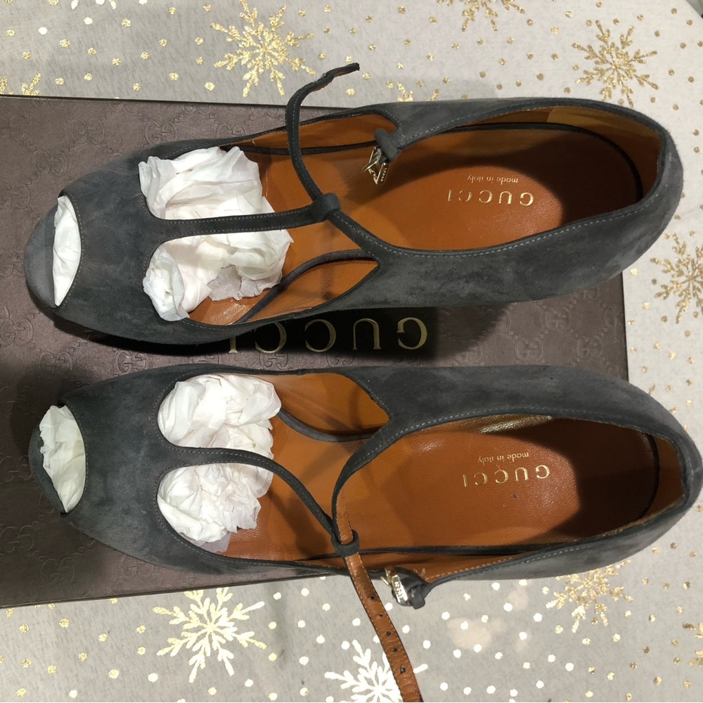 Gucci Charcoal Peep-Toe Heels